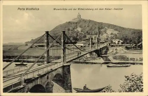 Ak Porta Westfalica an der Weser, Weserbrücke, Wittekindsberg, Kaiser-Denkmal