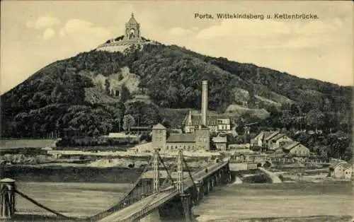 Ak Porta Westfalica an der Weser, Wittekindsberg, Kettenbrücke