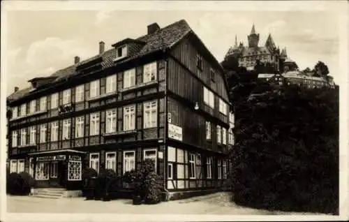 Ak Wernigerode am Harz, Hotel und Pension Deutsches Haus, Burgstraße 19, Schloss