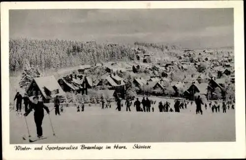 Ak Braunlage im Oberharz, Winteransicht, Skiwiese