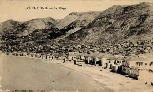 Ak Djounie Libanon, La Plage, Blick auf Strand und Umgebung