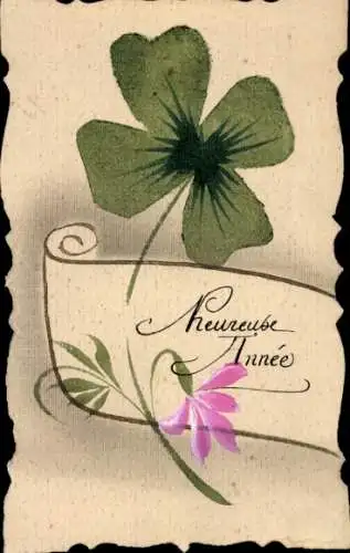 Handgemalt Ak Glückwunsch Neujahr, Kleeblatt