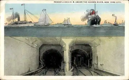 AK New York City USA, Pennsylvania Eisenbahntunnel, Hudson River