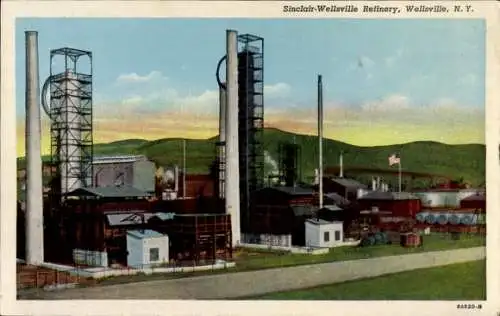 Ak Wellsville New York USA, Sinclair-Wellsville-Raffinerie