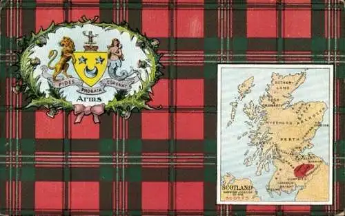 Landkarten Ak Schottland, Wappen Fides Probata Coronat Arms