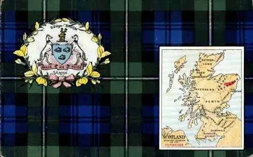 Landkarten Ak Schottland, Wappen Badge Broom, Grace me Guide