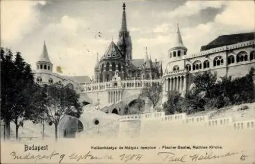 Ak Budapest Ungarn, Fischer Bastei, Matthiaskirche