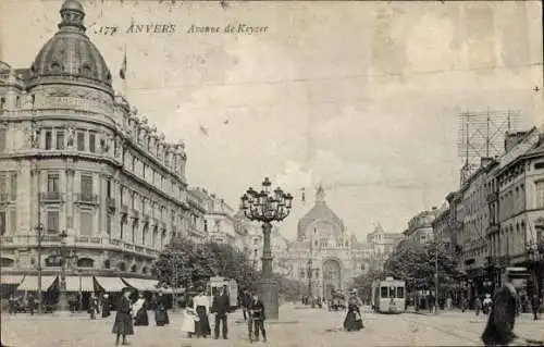 Ak Antwerpen, Avenue de Keyzer, Straßenbahn