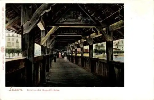 Ak Luzern Stadt Schweiz, Inneres der Kapellbrücke, Überbau