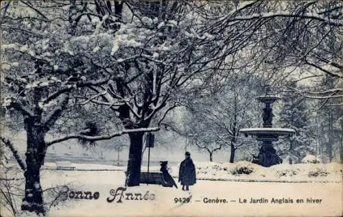 Ak Stadt Genf Schweiz, Der Englische Garten im Winter