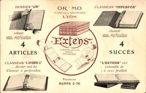 Ak Lyon Rhône, Reklame, Or Mo, Rue de la Republique, Classeur Imperfor, Dossier Un