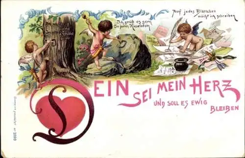 Litho Dein sei mein Herz und soll es ewig bleiben, Engel, Amor