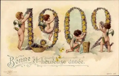 Ak Glückwunsch Neujahr, Engel, Jahreszahl 1909