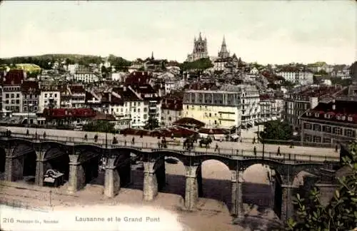 Ak Lausanne Kanton Waadt, Gesamtansicht und der Grand Pont