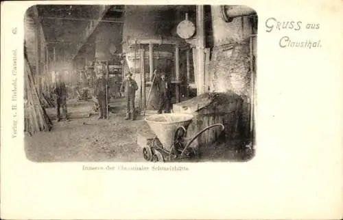 Ak Clausthal Zellerfeld im Oberharz, Arbeiter in der Schmelzhütte