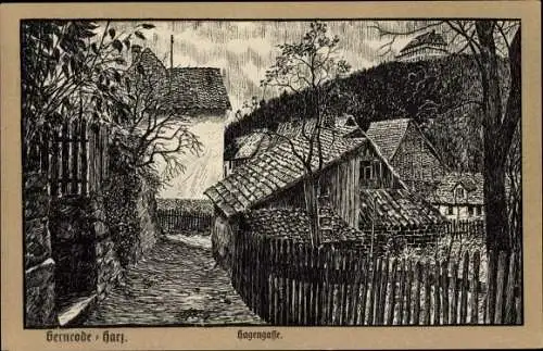Künstler Ak Gernrode Quedlinburg im Harz, Hagengasse