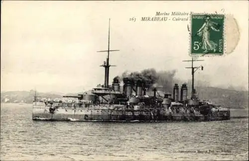 Ak Französisches Kriegsschiff Mirabeau, Cuirasse d'Escadre a turbines, Marine Militaire Francaise