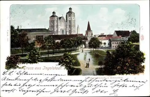 Ak Ingolstadt Oberbayern, Park mit Blick auf Liebfrauenkirche und Kreuztor