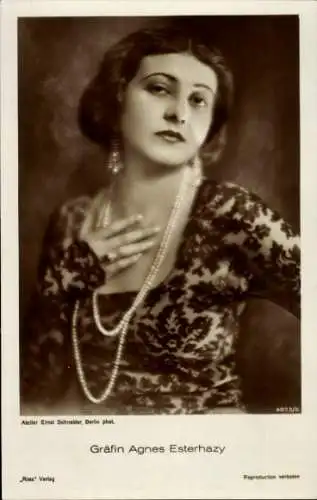 Ak Schauspielerin Gräfin Agnes Esterhazy, Portrait, Ross 4073 2