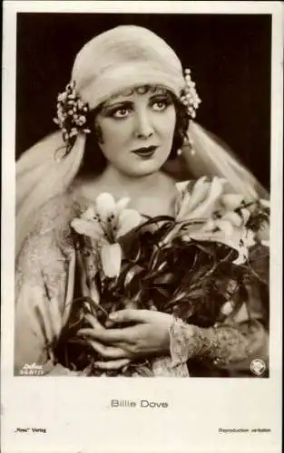 Ak Schauspielerin Billie Dove, Portrait, Lilien, Schleier