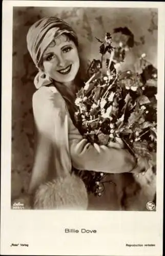 Ak Schauspielerin Billie Dove, Portrait, Blumen, Kopfschmuck