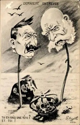 Ak Propaganda Frankreich, Kaiser Franz Joseph I., Kaiser Wilhelm II., Karikaturen