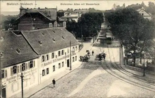 Ak Biebrich Mosbach Wiesbaden in Hessen, Biebricher Allee mit Wasserturm