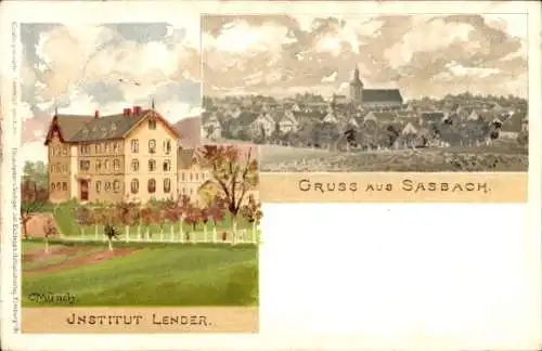 Künstler Litho Münch, C., Sasbach in der Ortenau, Institut Lender, Totalansicht