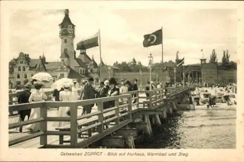 Ak Sopot Gdańsk Zoppot Danzig, Kurhaus, Warmbad, Steg