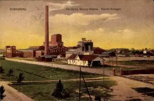 Ak Rheinberg am Niederrhein, Deutsche Solvay Werke, Fabrikanlagen, Schornstein