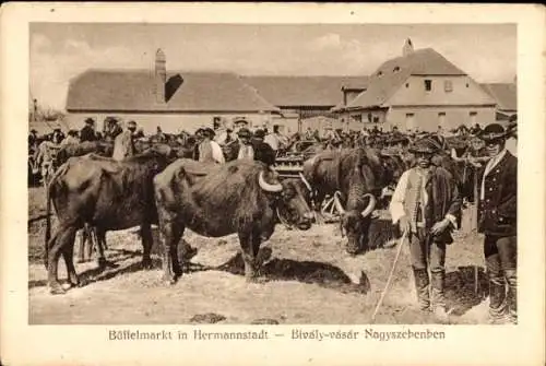 Ak Sibiu Nagyszeben Hermannstadt Siebenbürgen Rumänien, Büffelmarkt