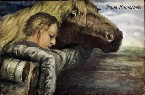 Künstler Ak Treue Kameraden, Soldat mit Pferd