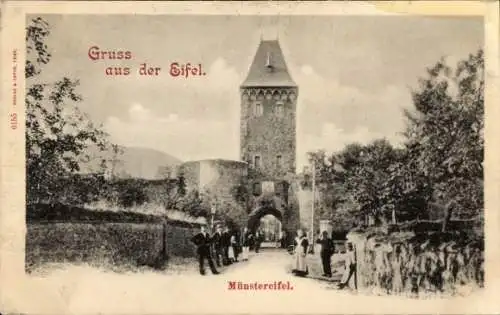 Ak Bad Münstereifel in Nordrhein Westfalen, Tor, Turm, Passanten