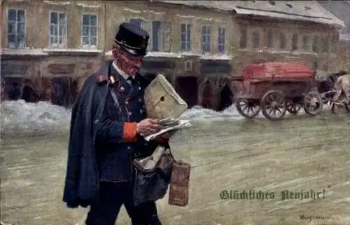 Künstler Ak Lorwin, H., Glückwunsch Neujahr, Briefträger, Post