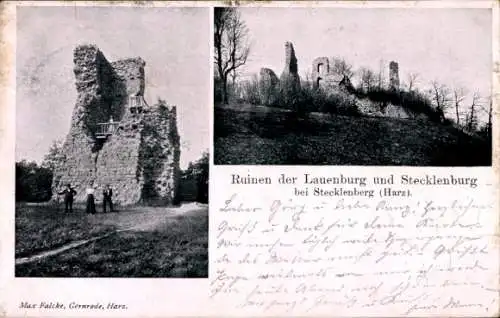 Ak Stecklenberg Thale im Harz, Ruine Stecklenburg, Ruine Lauenburg