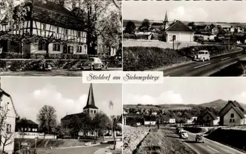 Ak Stieldorf Königswinter am Rhein, Gesamtansicht, Kirche, Autos
