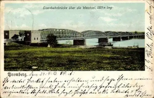 Ak Bydgoszcz Bromberg Westpreußen, Eisenbahnbrücke, Weichsel