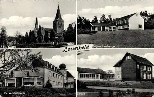 Ak Leuscheid Windeck im Rhein Sieg Kreis, Ev. Kirche, Jugendherberge, Schule, Versehrtenheim