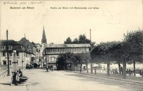 Ak Biebrich am Rhein Wiesbaden, Rheinstraße, Allee, Hotel