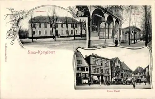 Ak Königsborn Unna im Ruhrgebiet, Amtshaus, Markt, Kurhaus