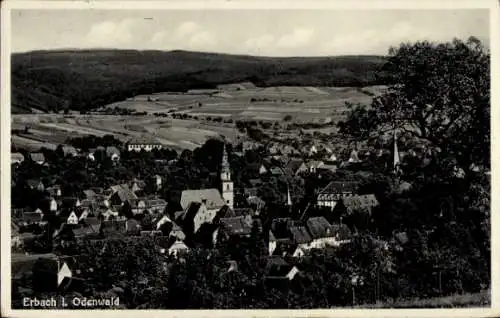 Ak Erbach im Odenwaldkreis Hessen, Panorama von der Ortschaft