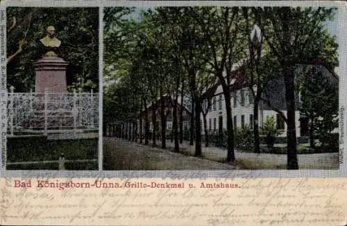 Seiden Ak Königsborn Unna im Ruhrgebiet, Grillo-Denkmal, Amtshaus
