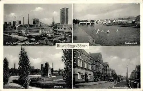 Ak Altenbögge Bönen in Westfalen, Zeche Königsborn Schacht III/IV, Freibad, Ehrenmal, Bismarckstraße