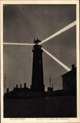 Ak Nordseeinsel Helgoland, Leuchtturm bei Nacht