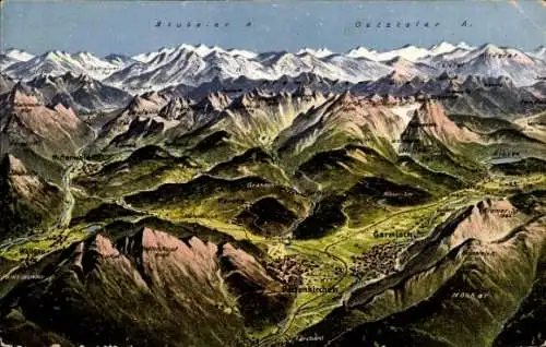 Ak Garmisch Partenkirchen in Oberbayern, Umgebungskarte, Mittenwald, Oetztaler Alpen, Stubeier Alpen