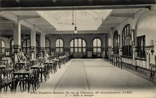 Ak Paris XI., Hotel Populaire Hommes, Speisesaal, 94 Rue de Charonne