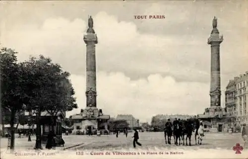 Ak Paris XI, Place de la Nation, Cours de Vincennes