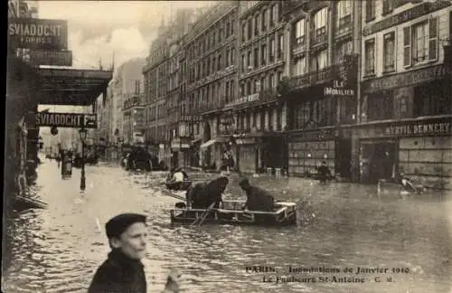 Ak Paris XI., Überschwemmungen 1910, Faubourg Saint-Antoine