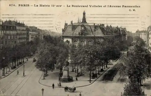 Ak Paris XI., Boulevard Voltaire, Avenue Parmentier