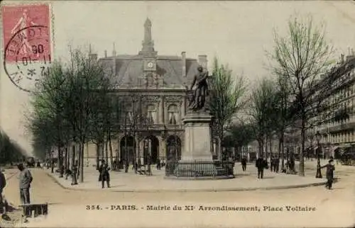Ak Paris XI, Place Voltaire, Rathaus